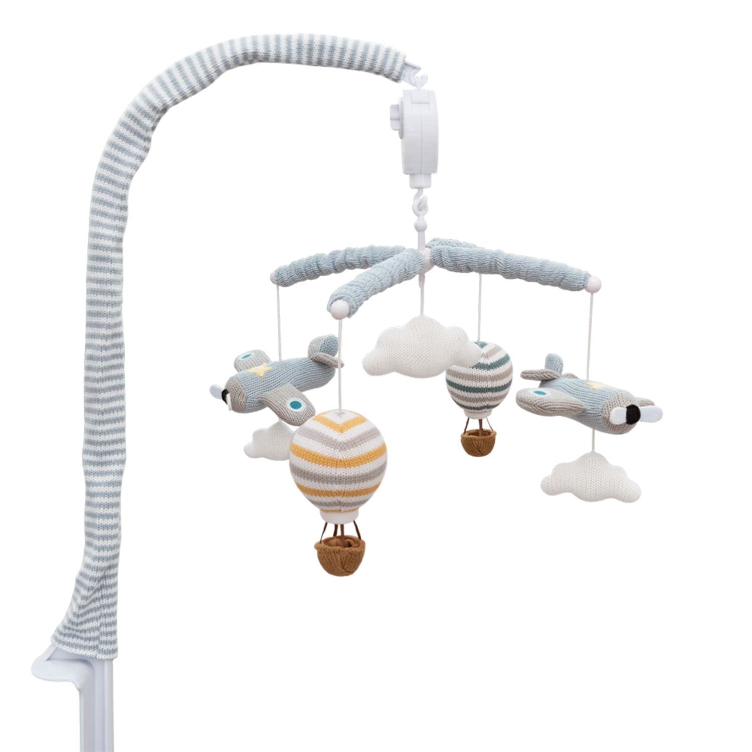 Baby Crib Mobile for Boys - Up Up and Away - Premiun Musical Nursery Decor, Sky Hot Air Balloon, Clouds & Planes