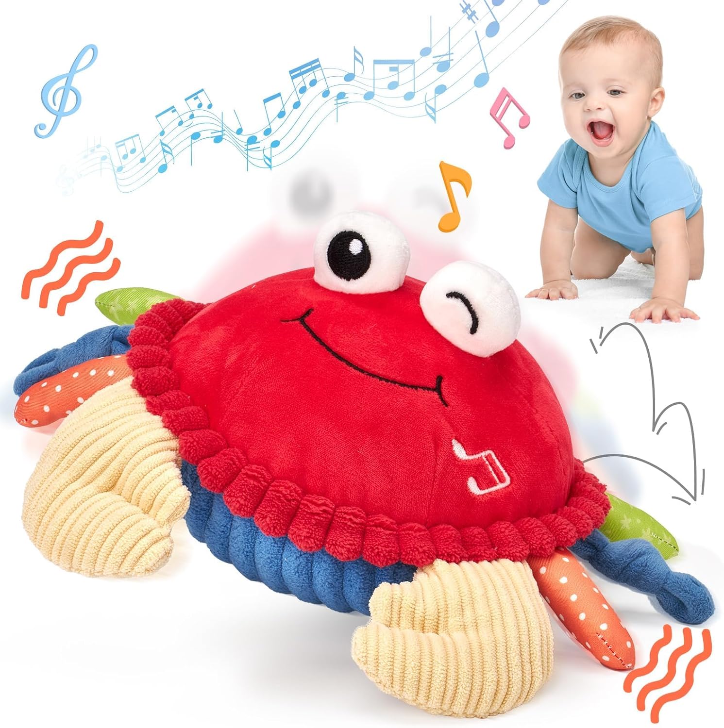 hahaland Baby Toys 6-12 Months, Musical Bouncing Crab Plush Toy with 48 Songs & Recording Function, Dancing Moving Jumping Baby Toy for Tummy Time,