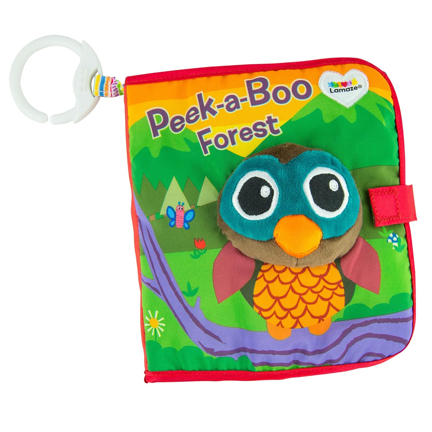 Lamaze Peek-A-Boo Forest Soft Baby Book - Clip-On Cloth Book - Washable Crinkling Fabric Pages for Sensory Play - Teething and Learning Toys for Babies