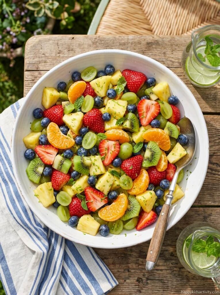 Rainbow Fruit Salad with Honey Lime Dressing