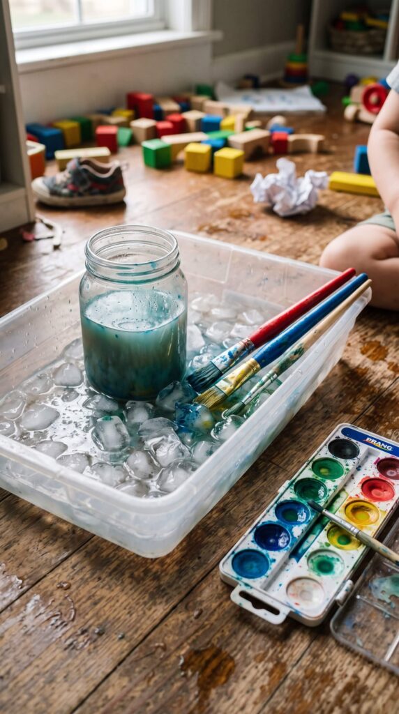 Ice Painting Bin Setup for Preschoolers