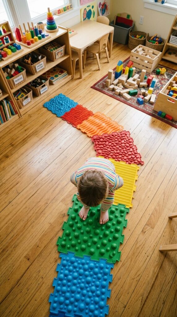 Walk, crawl, or lie on a sensory mat